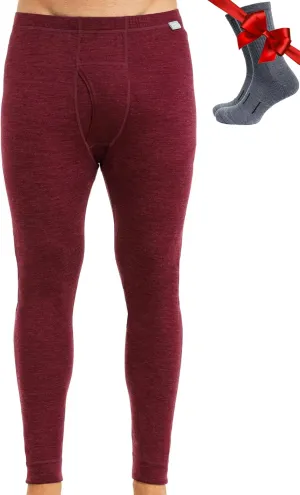 Merino Wool Base Layer Mens Bottom Pants 100% Merino Wool Heavyweight, Midweight, Lite Thermal Underwear Long Johns and Socks