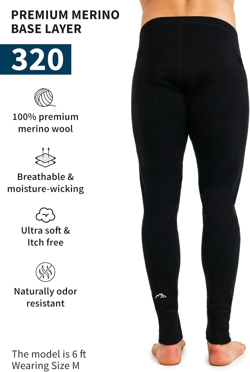 Merino Wool Base Layer Mens Bottom Pants 100% Merino Wool Heavyweight, Midweight, Lite Thermal Underwear Long Johns and Socks