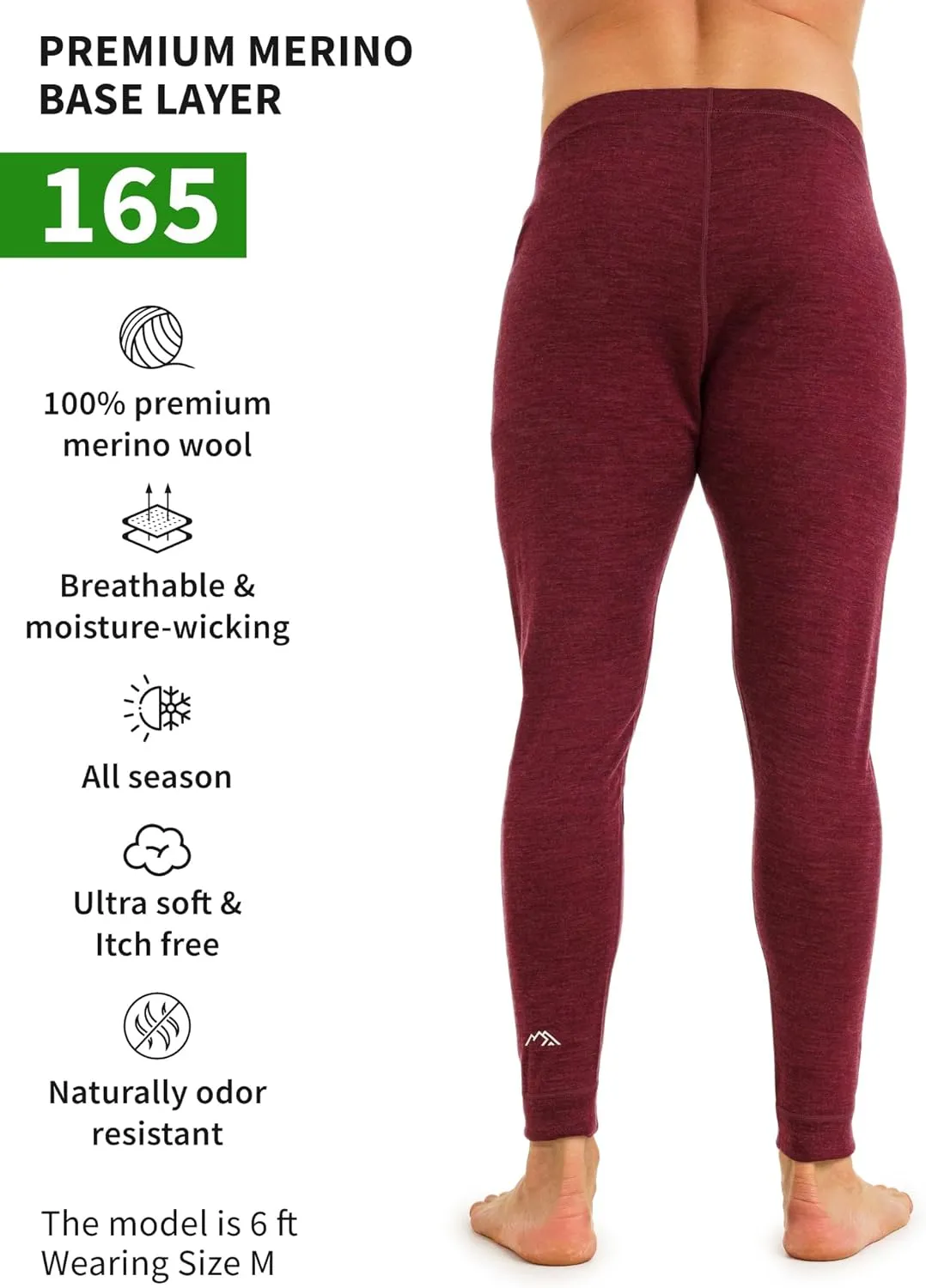 Merino Wool Base Layer Mens Bottom Pants 100% Merino Wool Heavyweight, Midweight, Lite Thermal Underwear Long Johns and Socks