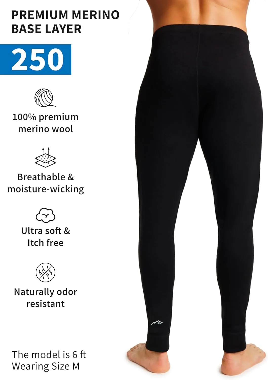 Merino Wool Base Layer Mens Bottom Pants 100% Merino Wool Heavyweight, Midweight, Lite Thermal Underwear Long Johns and Socks