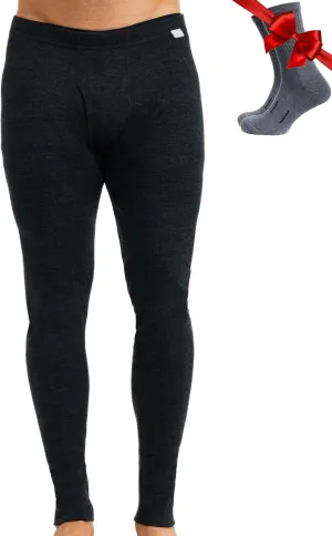 Merino Wool Base Layer Mens Bottom Pants 100% Merino Wool Heavyweight, Midweight, Lite Thermal Underwear Long Johns and Socks