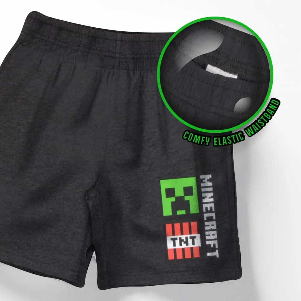 Minecraft Creeper Boys 3-Piece Set - Short Sleeve Graphic T-Shirt, Shorts & Socks - Complete Summer Outfit for Kids