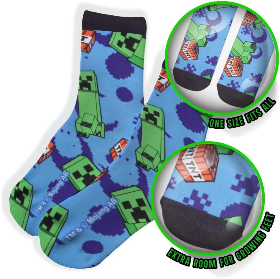 Minecraft Creeper Boys 3-Piece Set - Short Sleeve Graphic T-Shirt, Shorts & Socks - Complete Summer Outfit for Kids