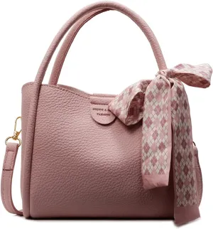 Mini Bucket Bag with Decorative Scarf Vintage Crossbody Handbag Leather Shoulder Purse for Women