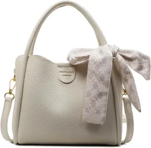 Mini Bucket Bag with Decorative Scarf Vintage Crossbody Handbag Leather Shoulder Purse for Women