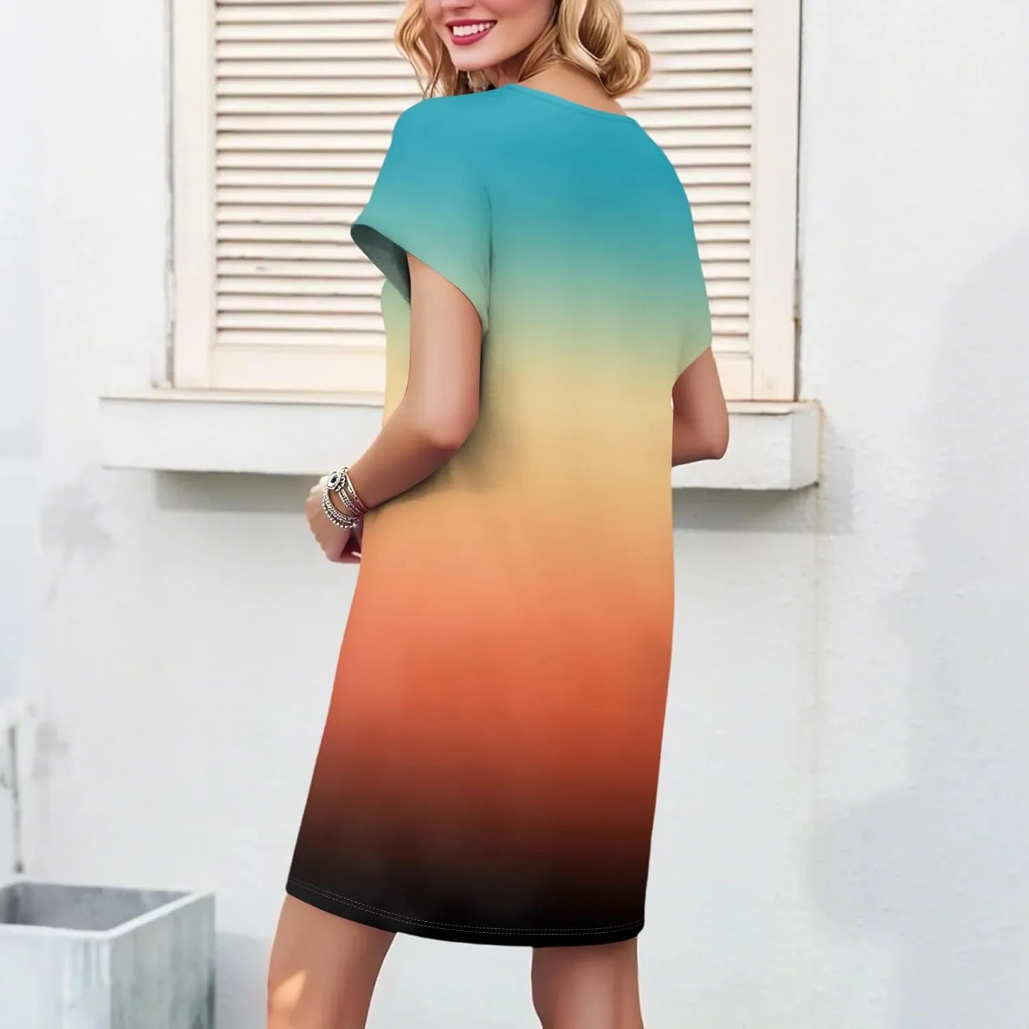 Mini Dresses for Women Short Sleeve V Neck Tie Dye Party Dress Trendy Casual Summer Sundress Vacation Beach Sundresses