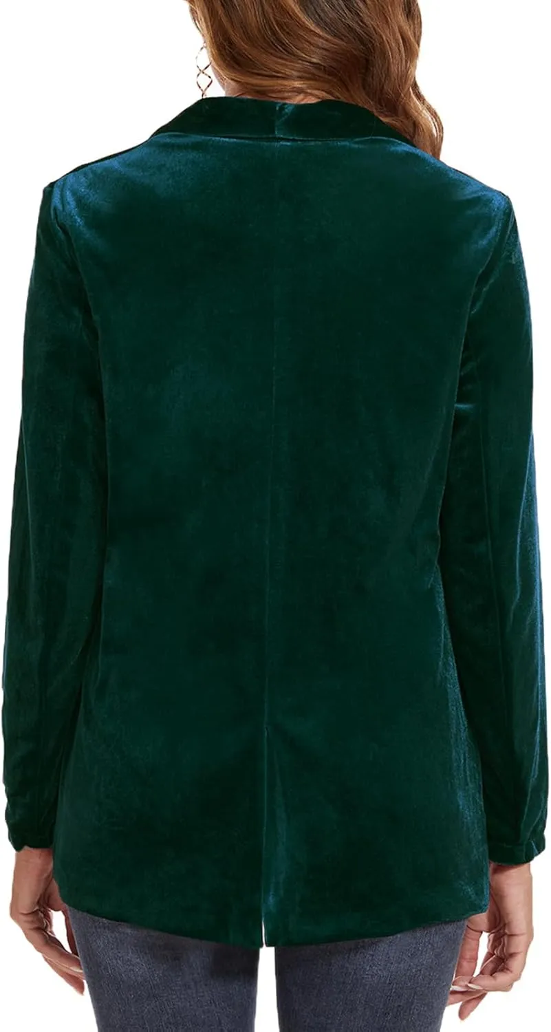 MINTLIMIT Women's Velvet Blazer Lightweight Long Sleeve Jacket Shawl Lapel Open Front Casual Blazers with Pockets
