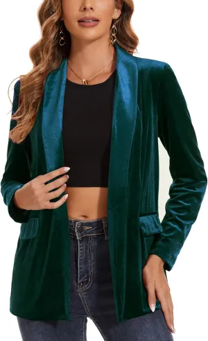MINTLIMIT Women's Velvet Blazer Lightweight Long Sleeve Jacket Shawl Lapel Open Front Casual Blazers with Pockets
