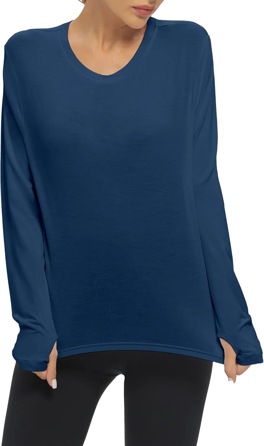 Mippo Long Sleeve Workout Tops Slightly Cropped Shirts for Women to Wear with Leggings