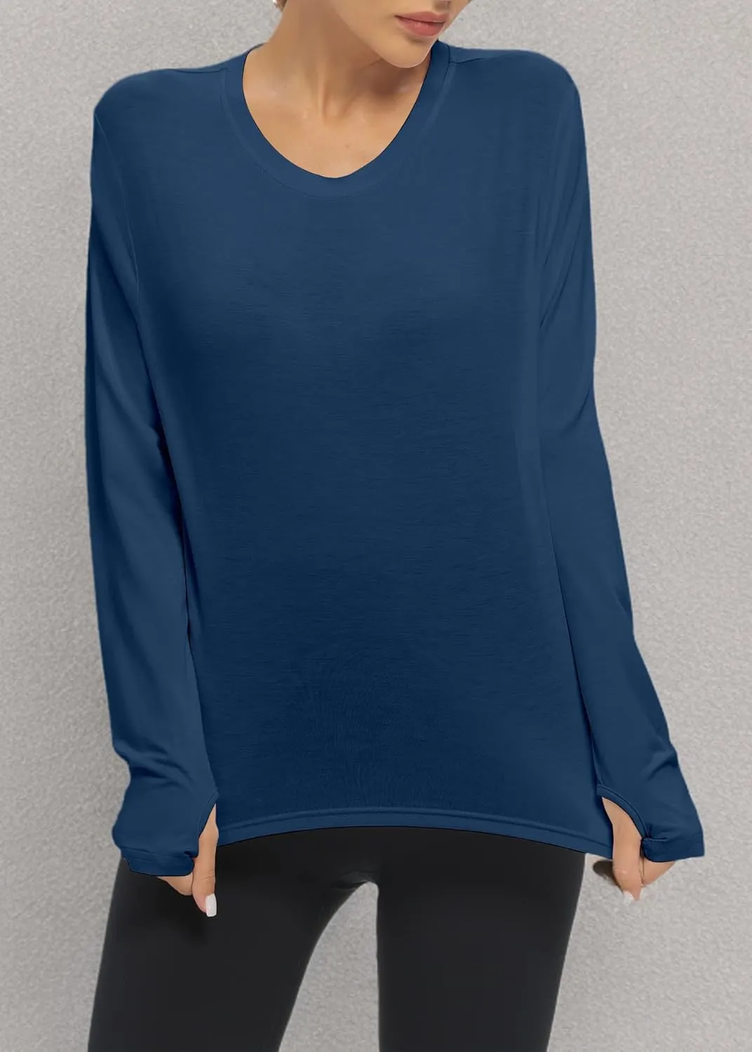 Mippo Long Sleeve Workout Tops Slightly Cropped Shirts for Women to Wear with Leggings
