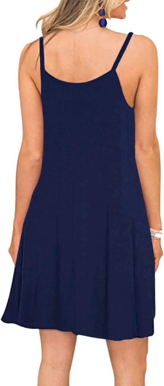 MISFAY Women's Summer Spaghetti Strap Casual Swing Tank Beach Cover Up Dress with Pockets