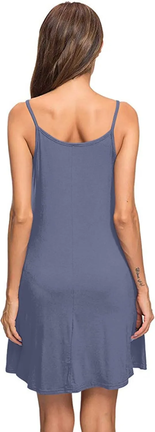 MISFAY Women's Summer Spaghetti Strap Casual Swing Tank Beach Cover Up Dress with Pockets
