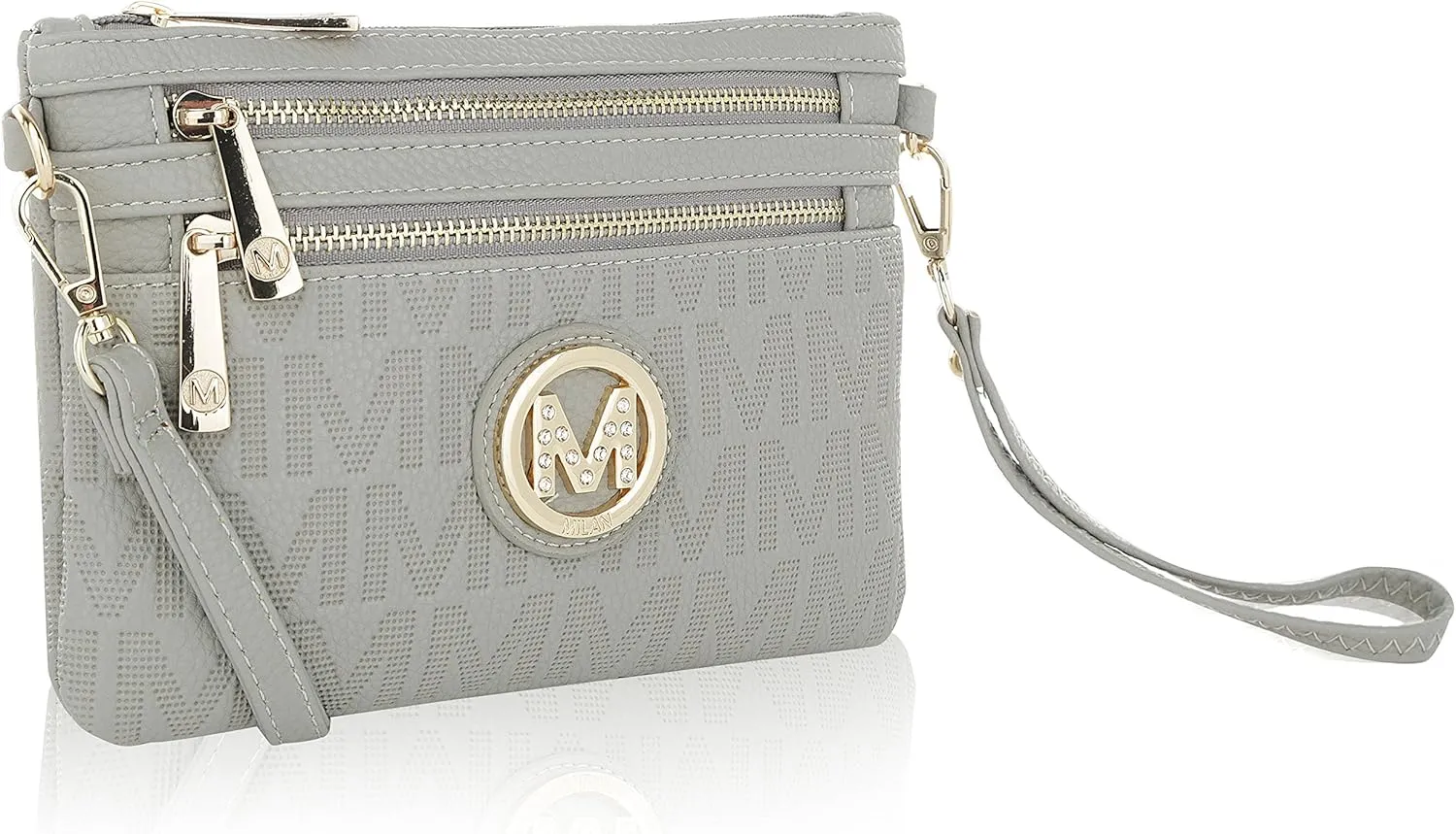 MKF Collection MKF-PU7719GRY Womens Roonie Milan M Signature Wristlet Crossbody Bag Grey
