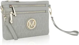 MKF Collection MKF-PU7719GRY Womens Roonie Milan M Signature Wristlet Crossbody Bag Grey