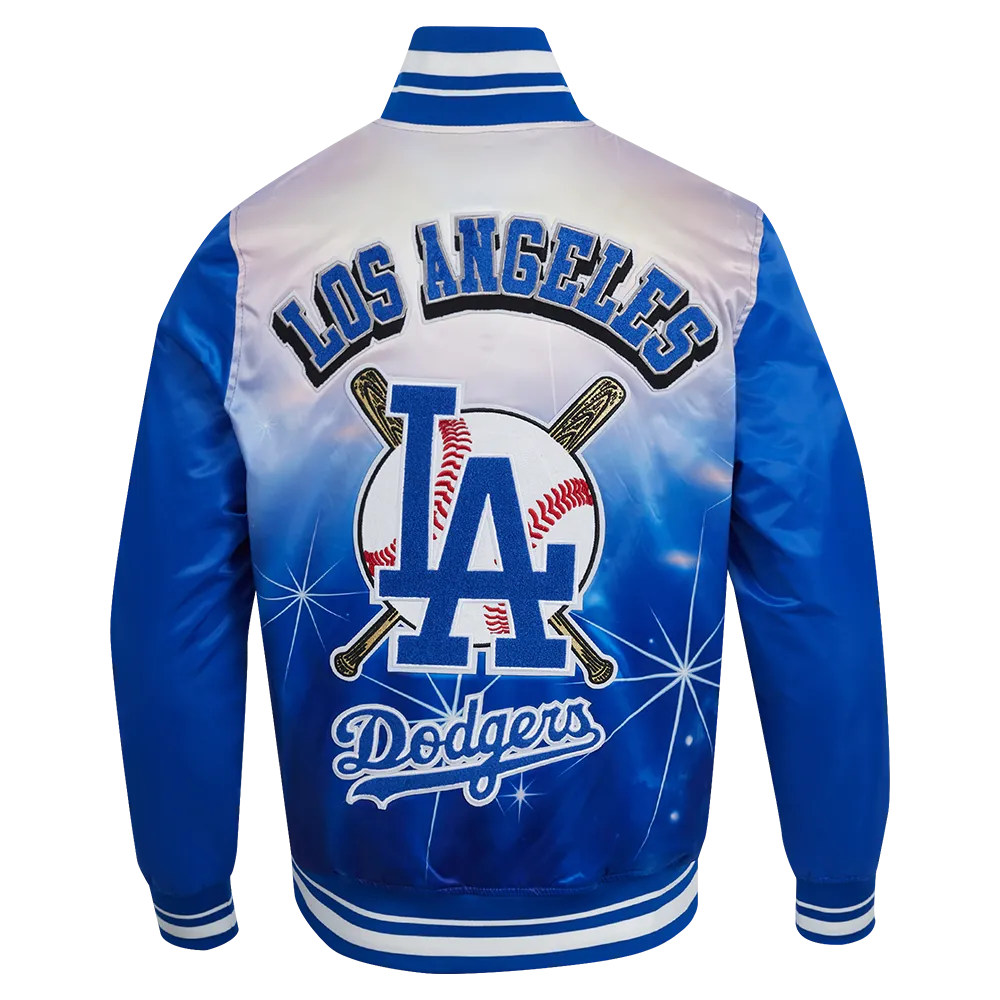 MLB LOS ANGELES DODGERS MEN'S SUBLIMATED SATIN JACKET-MIDNIGHT SKY (EGGSHELL/ ROYAL BLUE)