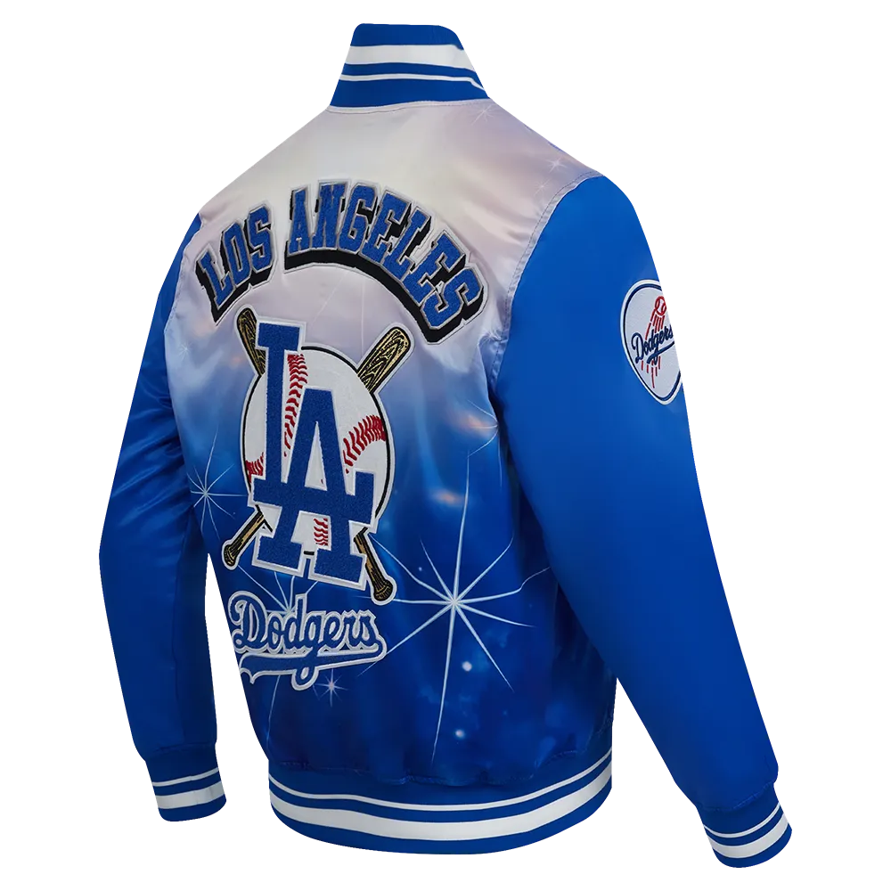 MLB LOS ANGELES DODGERS MEN'S SUBLIMATED SATIN JACKET-MIDNIGHT SKY (EGGSHELL/ ROYAL BLUE)