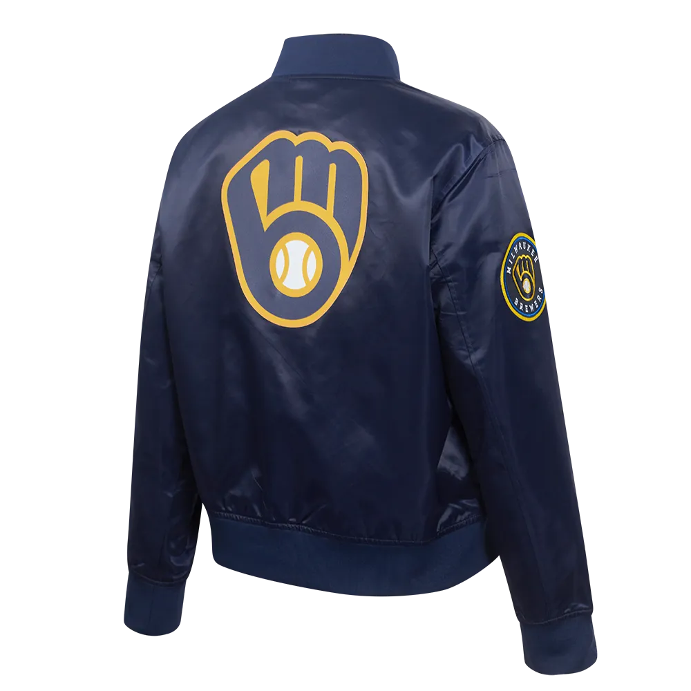 MLB MILWAUKEE BREWERS CLASSIC WOMEN'S SATIN JACKET (MIDNIGHT NAVY)