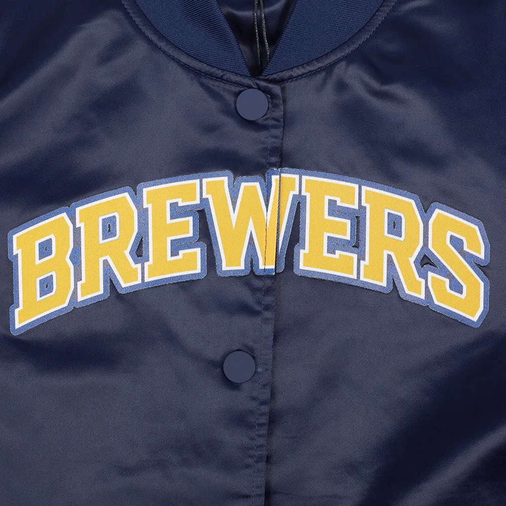 MLB MILWAUKEE BREWERS CLASSIC WOMEN'S SATIN JACKET (MIDNIGHT NAVY)