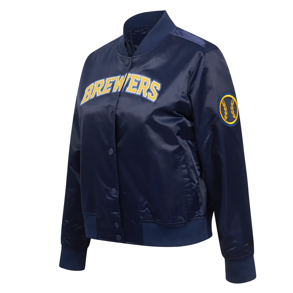 MLB MILWAUKEE BREWERS CLASSIC WOMEN'S SATIN JACKET (MIDNIGHT NAVY)