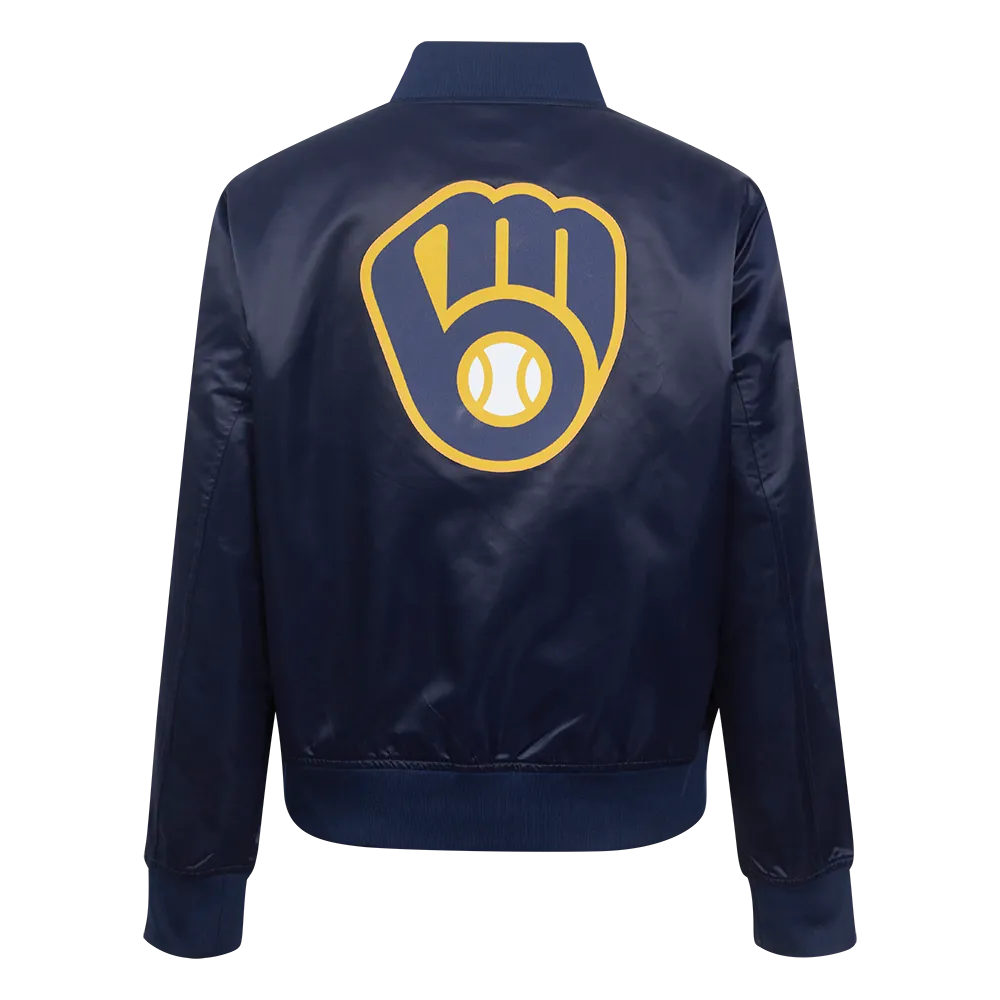 MLB MILWAUKEE BREWERS CLASSIC WOMEN'S SATIN JACKET (MIDNIGHT NAVY)