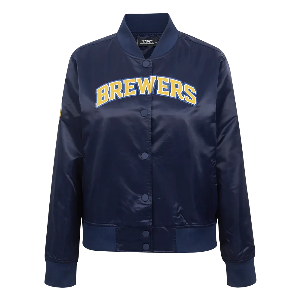 MLB MILWAUKEE BREWERS CLASSIC WOMEN'S SATIN JACKET (MIDNIGHT NAVY)
