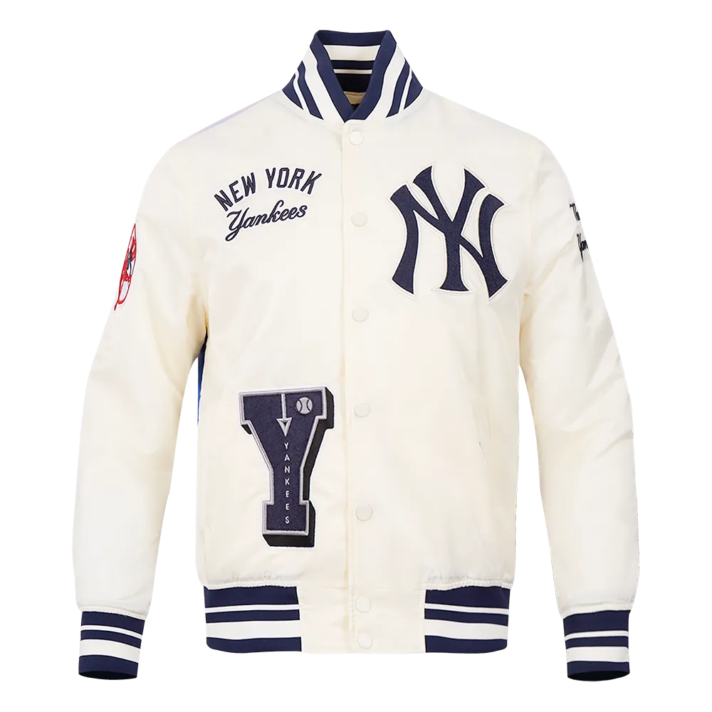 MLB NEW YORK YANKEES MEN'S SUBLIMATED SATIN JACKET-MIDNIGHT SKY (EGGSHELL/ MIDNIGHT NAVY)