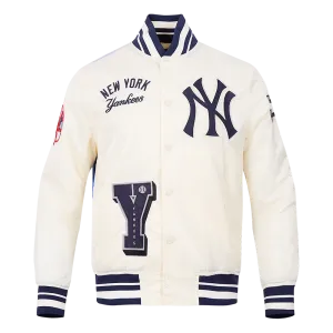 MLB NEW YORK YANKEES MEN'S SUBLIMATED SATIN JACKET-MIDNIGHT SKY (EGGSHELL/ MIDNIGHT NAVY)