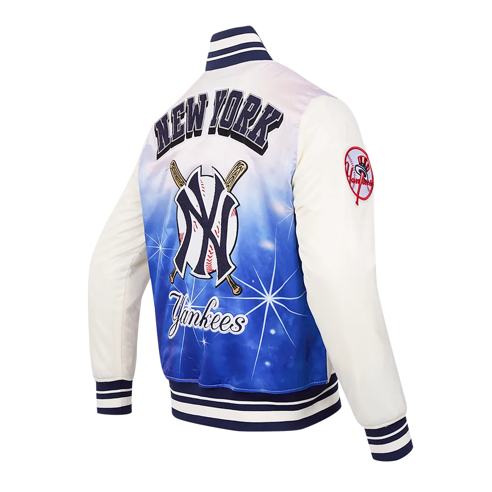 MLB NEW YORK YANKEES MEN'S SUBLIMATED SATIN JACKET-MIDNIGHT SKY (EGGSHELL/ MIDNIGHT NAVY)
