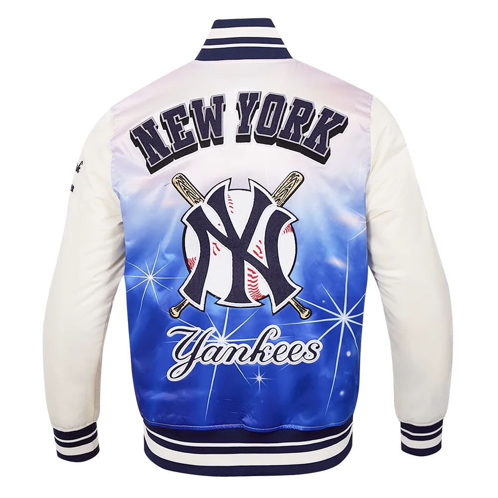 MLB NEW YORK YANKEES MEN'S SUBLIMATED SATIN JACKET-MIDNIGHT SKY (EGGSHELL/ MIDNIGHT NAVY)