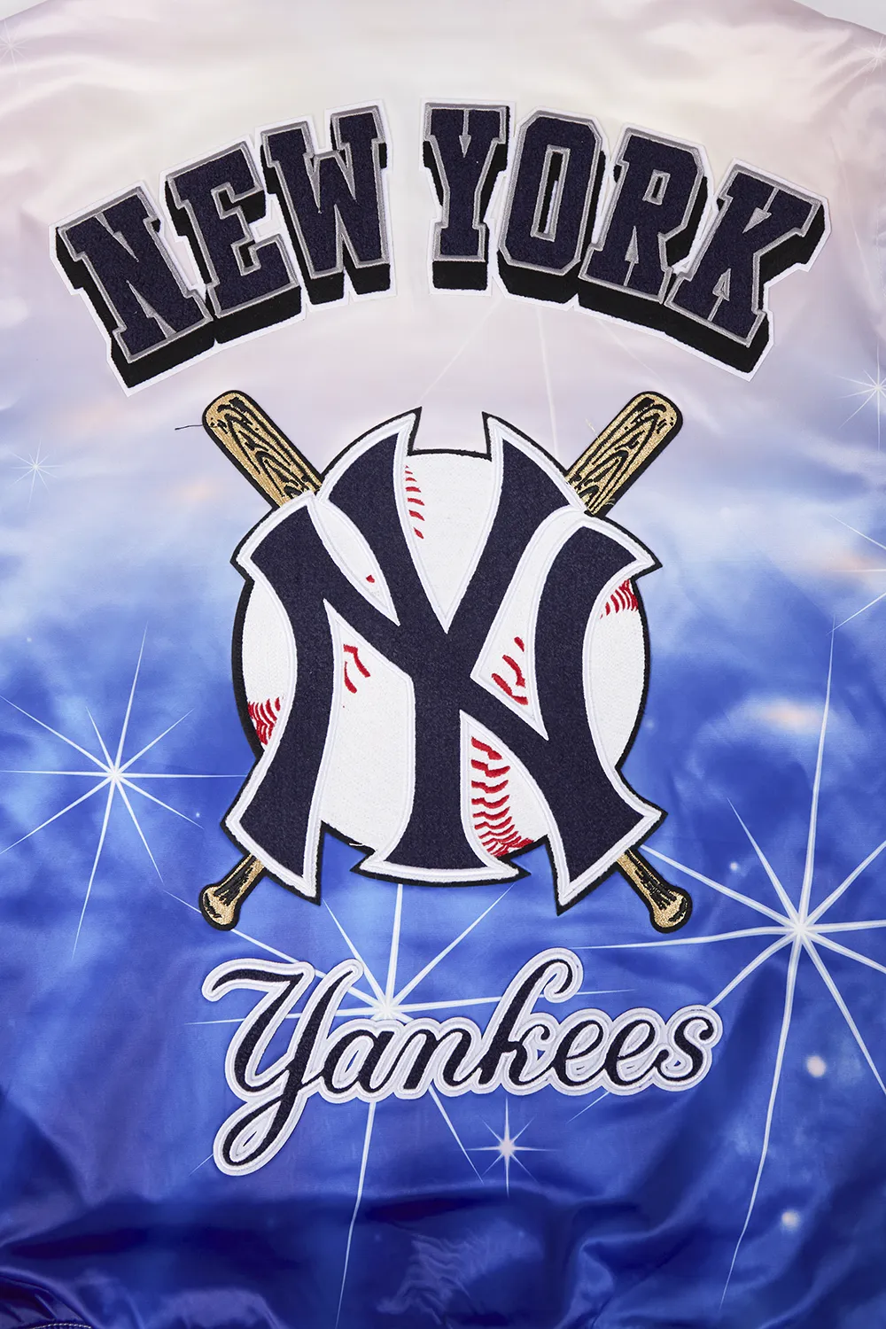 MLB NEW YORK YANKEES MEN'S SUBLIMATED SATIN JACKET-MIDNIGHT SKY (EGGSHELL/ MIDNIGHT NAVY)