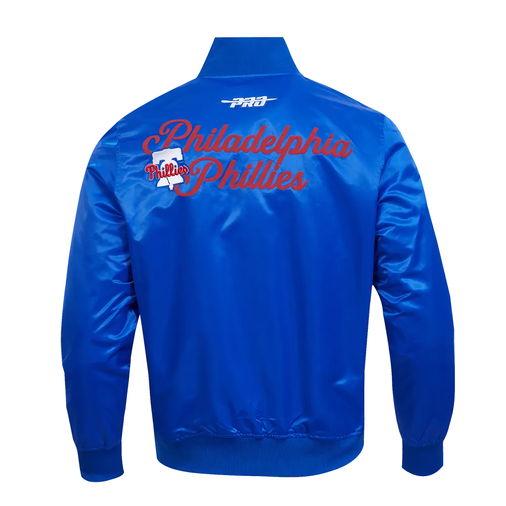 MLB PHILADELPHIA PHILLIES SOUVENIR MEN'S SATIN JACKET (ROYAL BLUE)