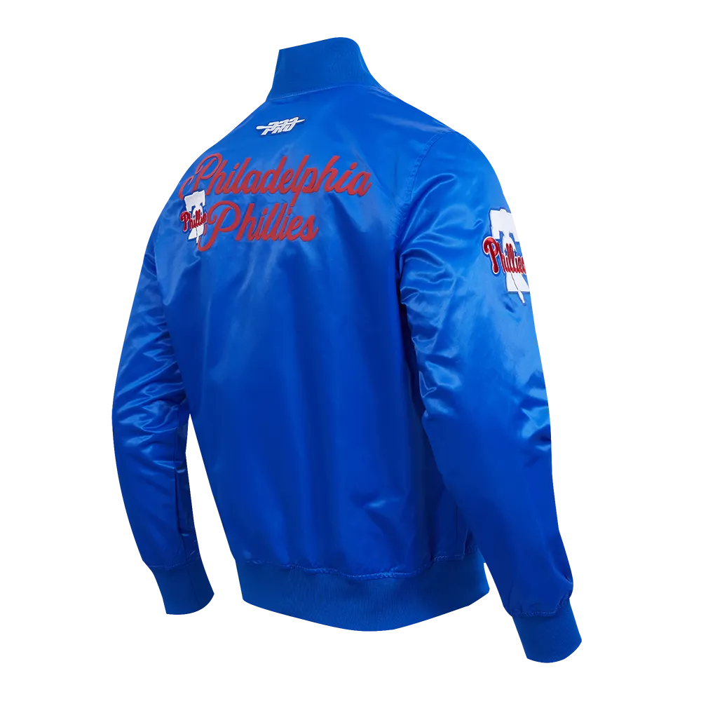 MLB PHILADELPHIA PHILLIES SOUVENIR MEN'S SATIN JACKET (ROYAL BLUE)