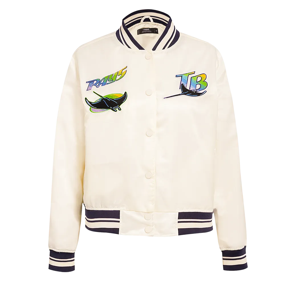 MLB TAMPA BAY RAYS RETRO CLASSIC WOMEN'S RIB SATIN JACKET (EGGSHELL/ MIDNIGHT NAVY)