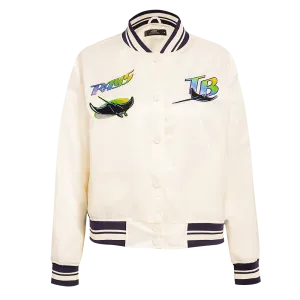 MLB TAMPA BAY RAYS RETRO CLASSIC WOMEN'S RIB SATIN JACKET (EGGSHELL/ MIDNIGHT NAVY)