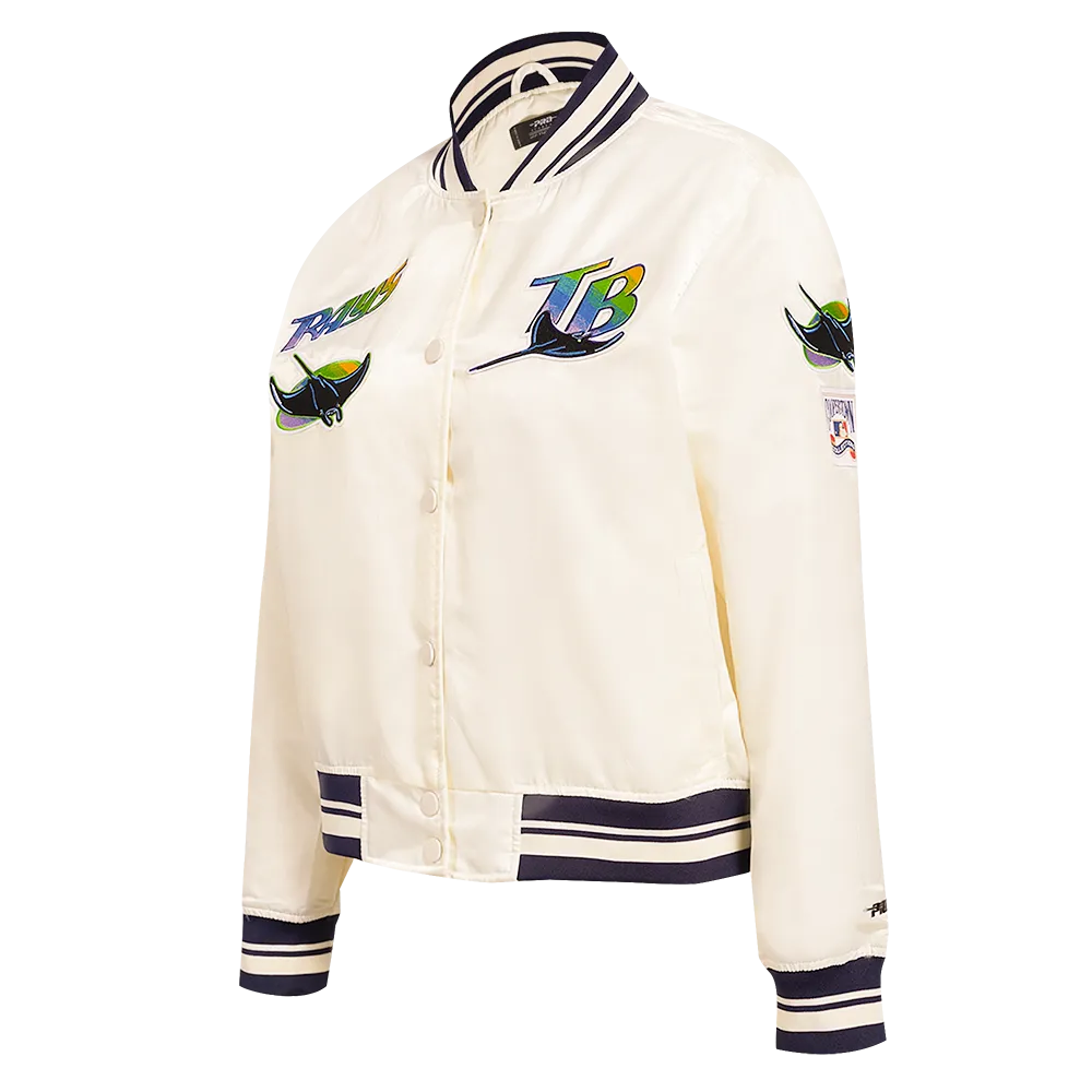 MLB TAMPA BAY RAYS RETRO CLASSIC WOMEN'S RIB SATIN JACKET (EGGSHELL/ MIDNIGHT NAVY)