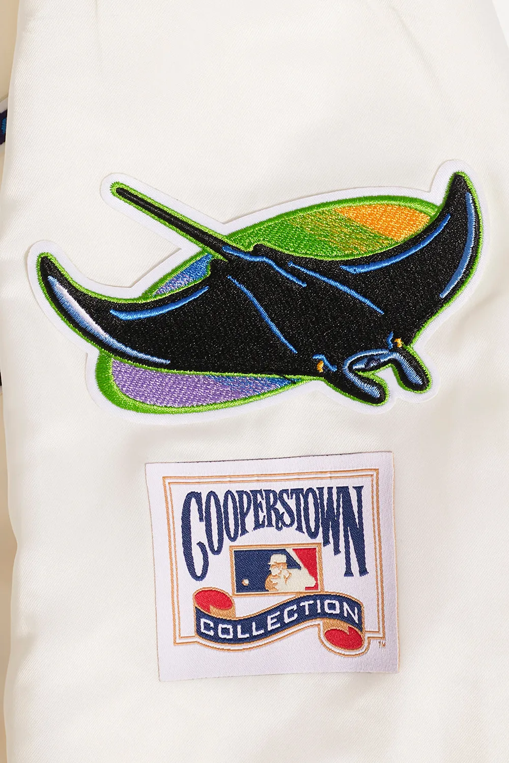 MLB TAMPA BAY RAYS RETRO CLASSIC WOMEN'S RIB SATIN JACKET (EGGSHELL/ MIDNIGHT NAVY)