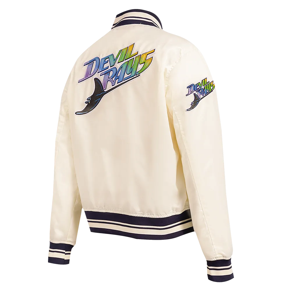 MLB TAMPA BAY RAYS RETRO CLASSIC WOMEN'S RIB SATIN JACKET (EGGSHELL/ MIDNIGHT NAVY)