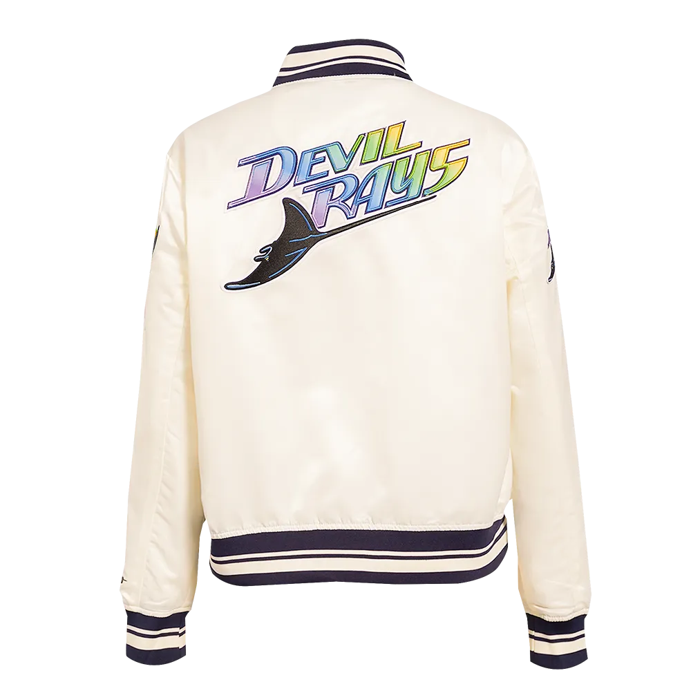 MLB TAMPA BAY RAYS RETRO CLASSIC WOMEN'S RIB SATIN JACKET (EGGSHELL/ MIDNIGHT NAVY)
