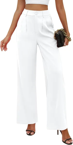 MUSIDORA Wide Leg Pants for Women White Dress Pants for Women Womens Dress Pants for Work Work Pants for Women Office (White L)