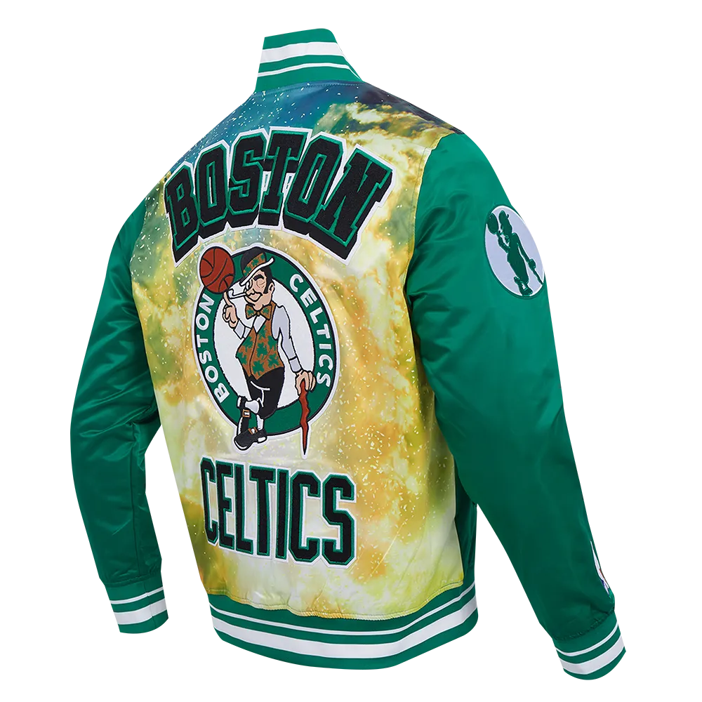 NBA BOSTON CELTICS SUBLIMATED MEN'S SATIN JACKET-GREEN SKY (KELLY GREEN)