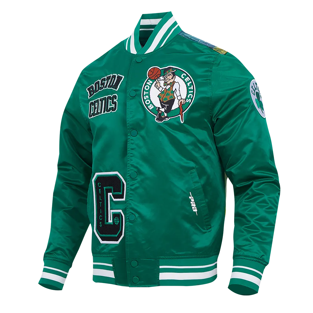 NBA BOSTON CELTICS SUBLIMATED MEN'S SATIN JACKET-GREEN SKY (KELLY GREEN)