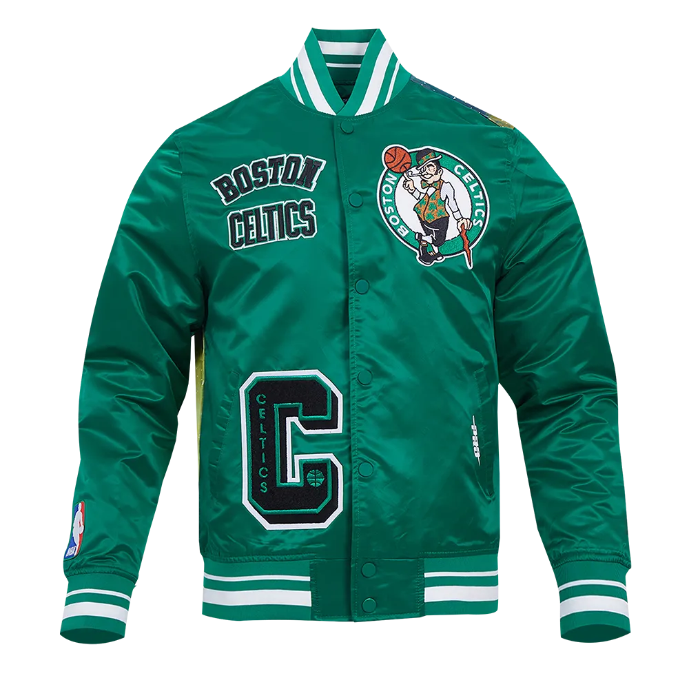 NBA BOSTON CELTICS SUBLIMATED MEN'S SATIN JACKET-GREEN SKY (KELLY GREEN)