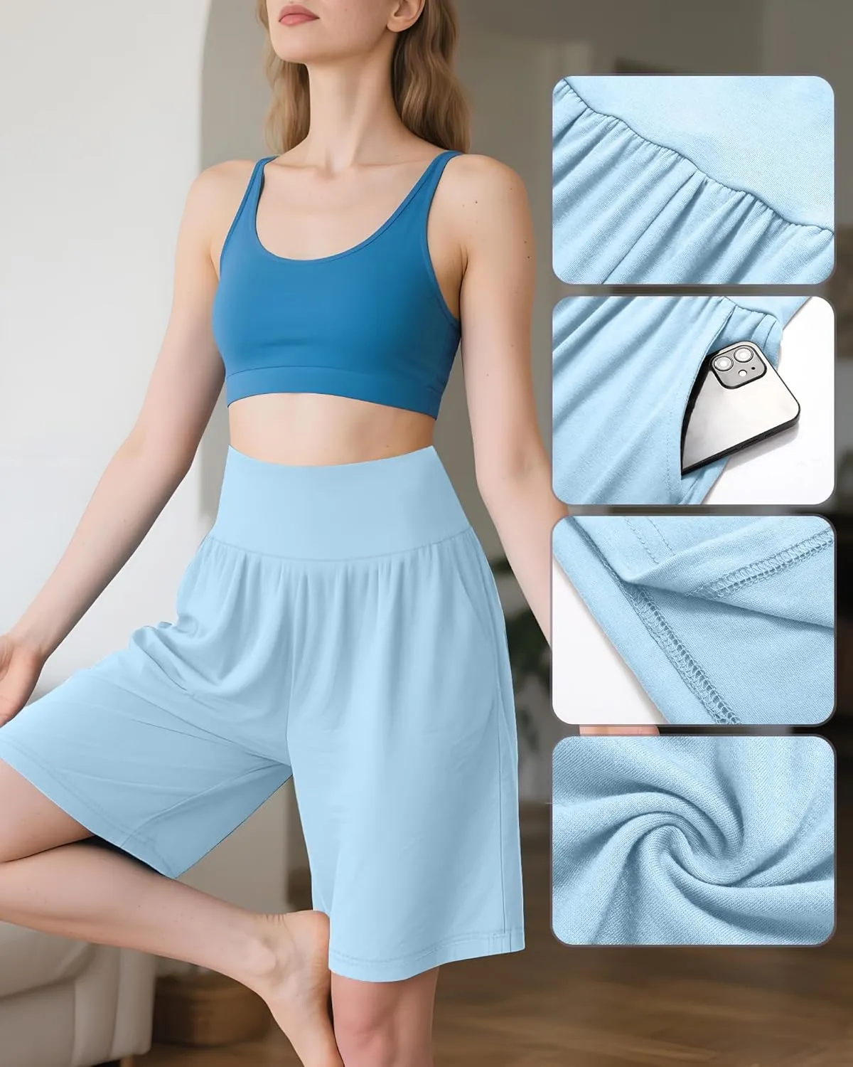 Neer 3 Pack Women's Bermuda Shorts, High Waist Cotton Stretch Casual Bottoms Knee Length Summer Athletic Short with Pockets