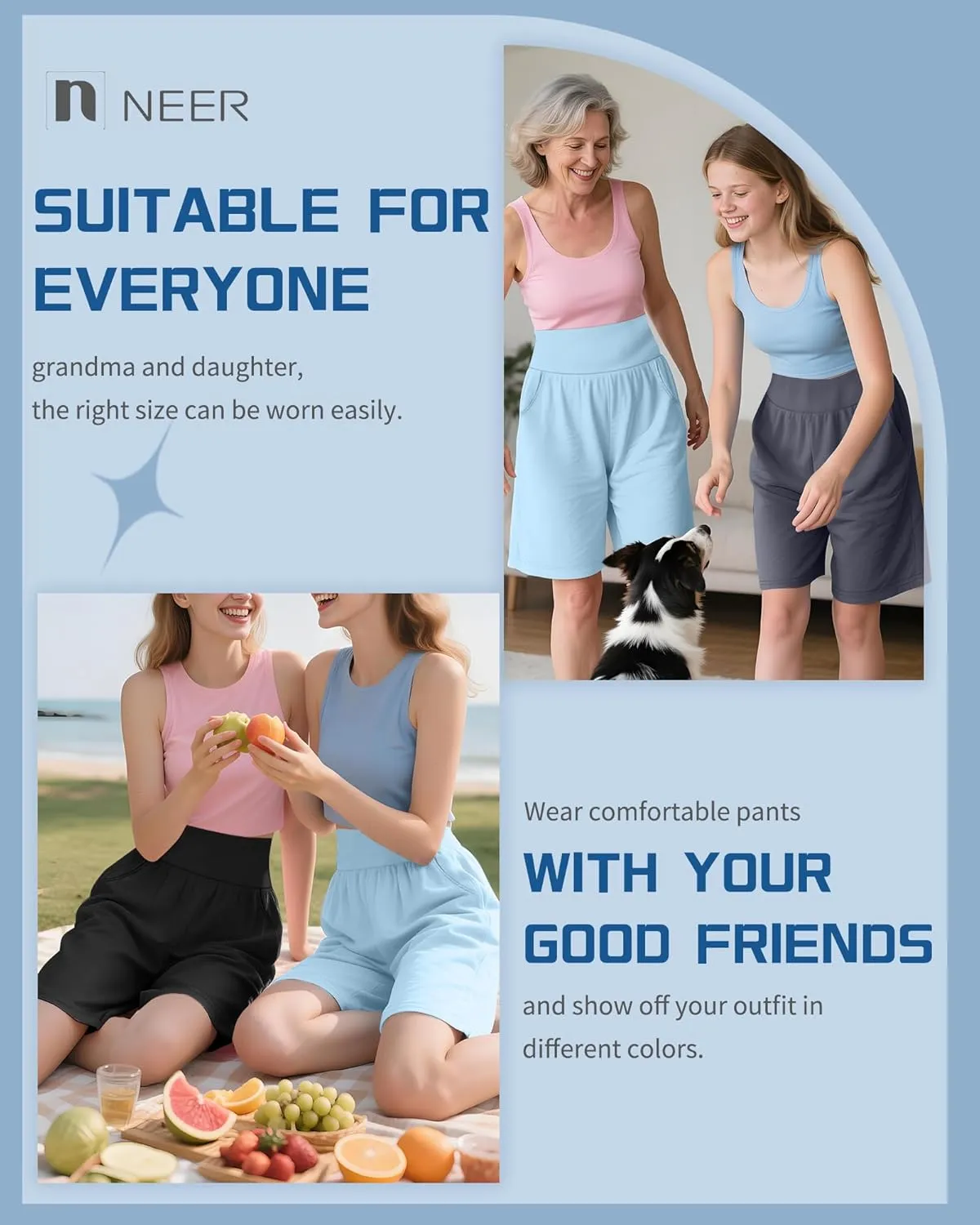 Neer 3 Pack Women's Bermuda Shorts, High Waist Cotton Stretch Casual Bottoms Knee Length Summer Athletic Short with Pockets