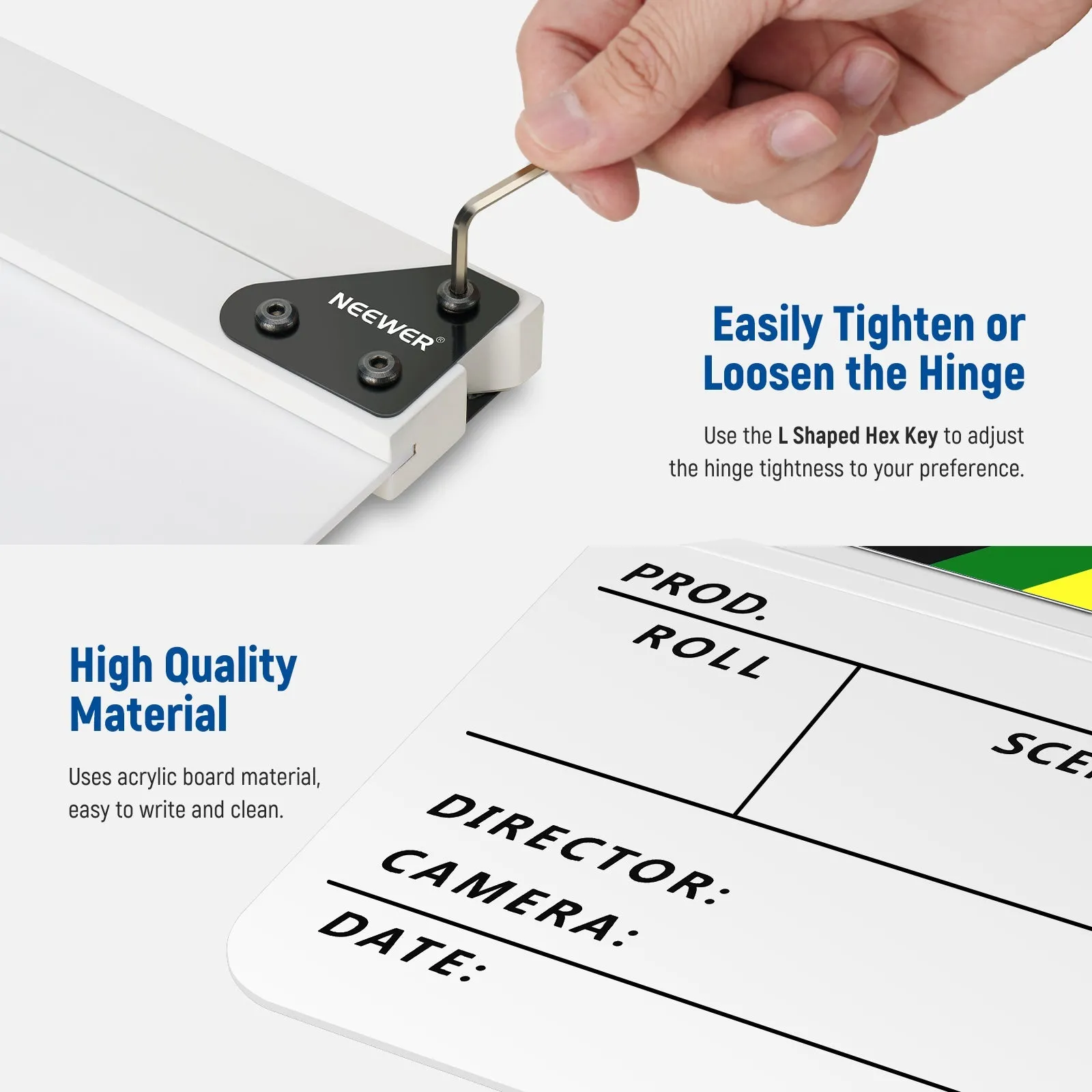 NEEWER Acrylic Plastic Director's Film Clapboard Cut