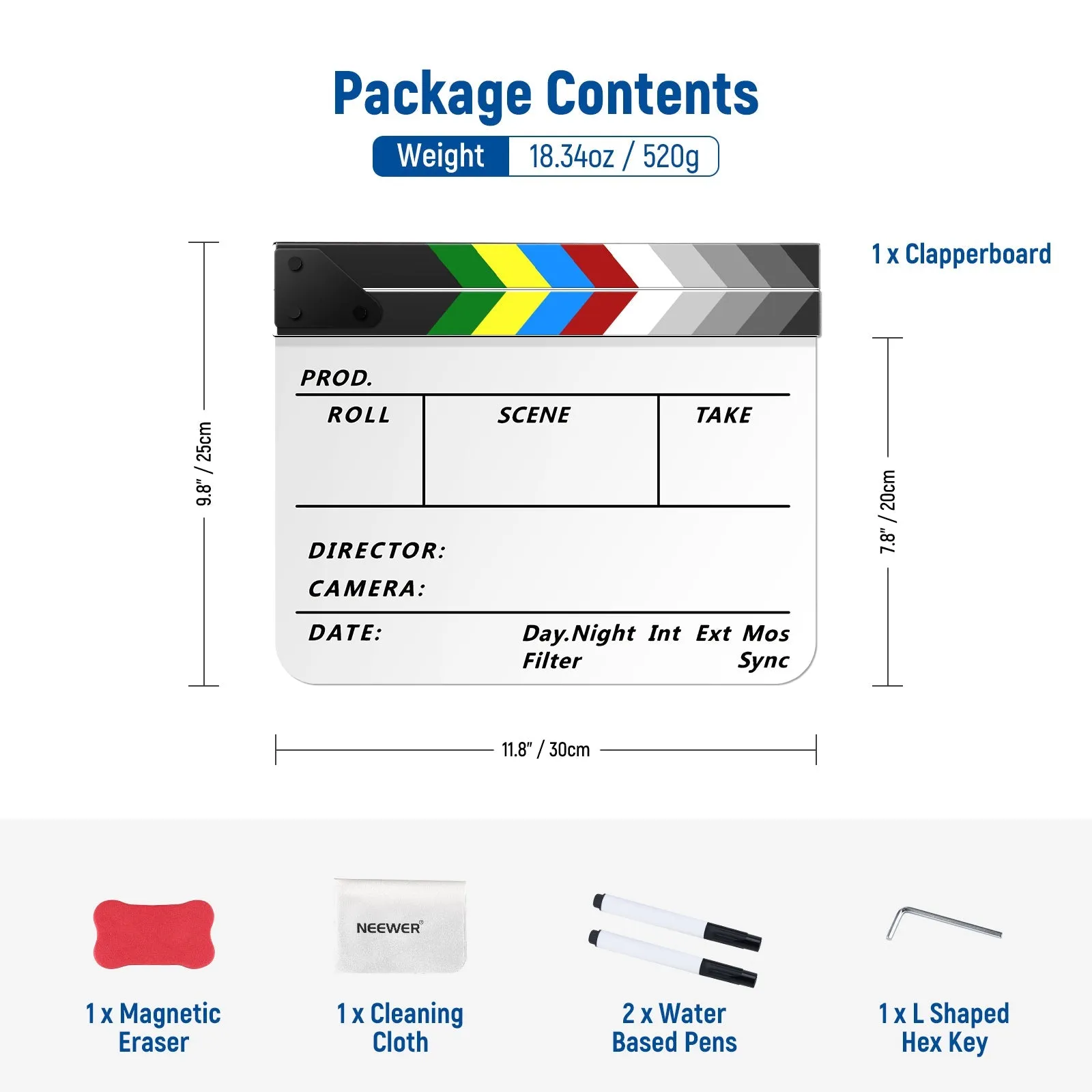 NEEWER Acrylic Plastic Director's Film Clapboard Cut