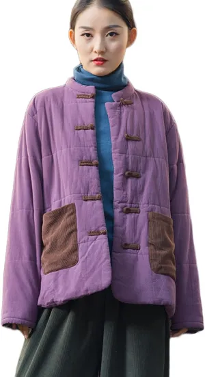 NFYM Women's Chinese Cotton Padded Coats Frog Button Down Winter Cotton Quilted Tang Suit Jackets with Pockets