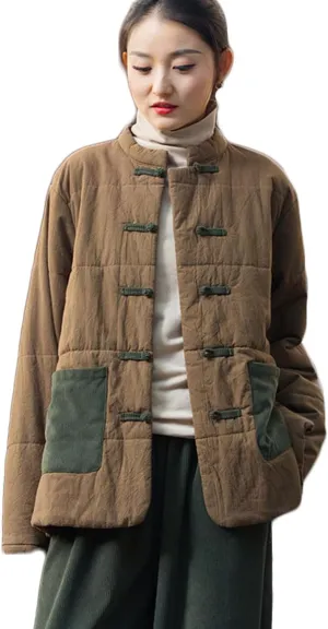 NFYM Women's Chinese Cotton Padded Coats Frog Button Down Winter Cotton Quilted Tang Suit Jackets with Pockets