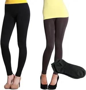 NIKIBIKI Long Solid Leggings Nb5100-made in USA (One Size, Black & Charcoal w/Free Socks)