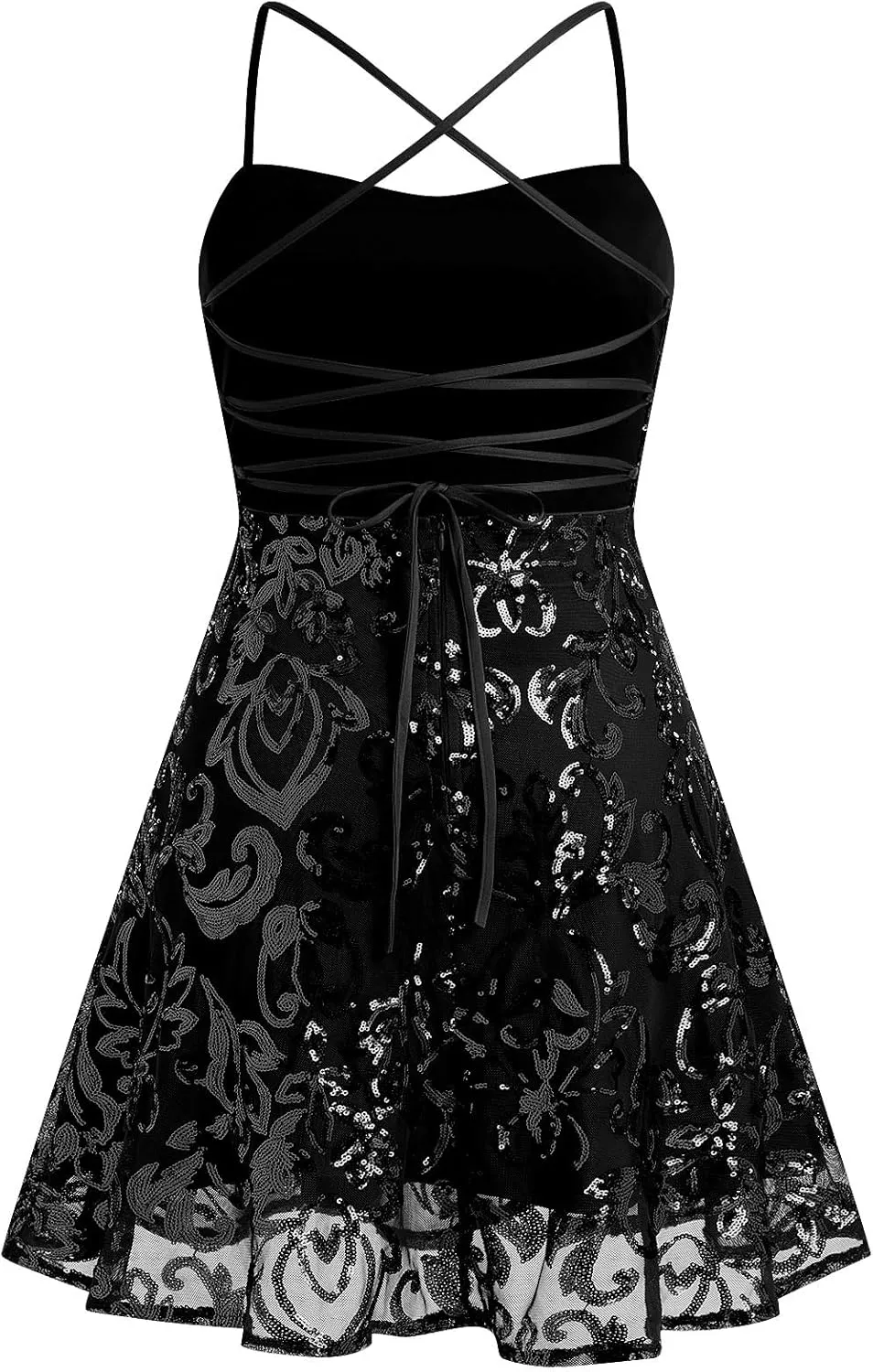 ODIZLI Short Prom Sequin Dresses for Teens Skater Dress for Women Spaghetti Straps Sparkly A Line Swing Dresses